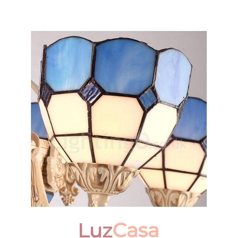 Lustre de metal integrado estilo mediterrâneo de 9 luzes com cúpula de vidro