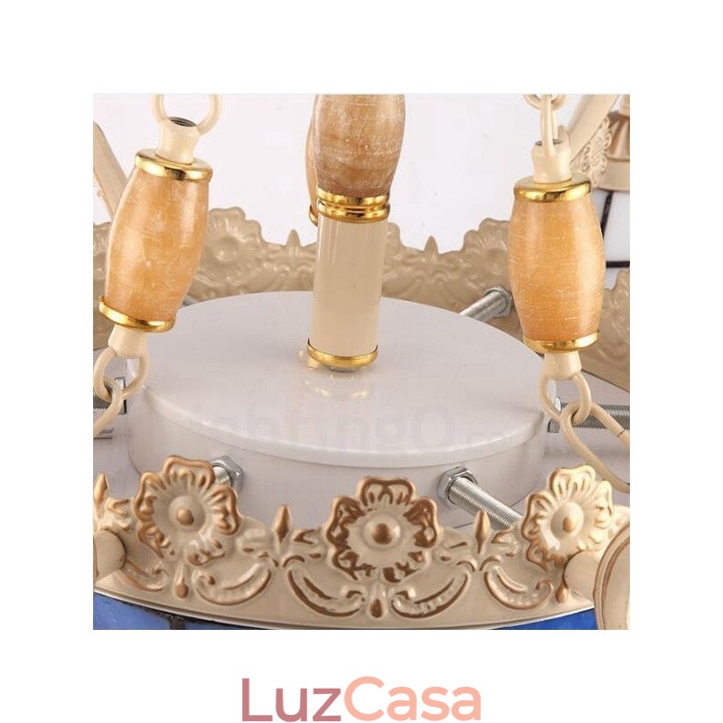 Lustre de metal integrado estilo mediterrâneo de 9 luzes com cúpula de vidro