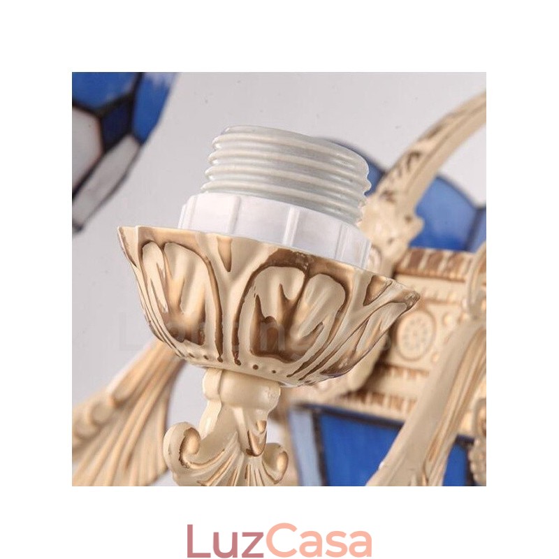 Lustre de metal integrado estilo mediterrâneo de 9 luzes com cúpula de vidro