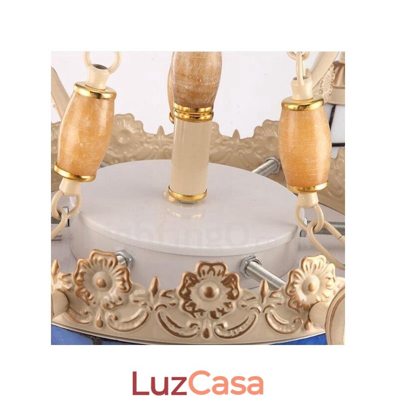 Lustre de metal integrado estilo mediterrâneo de 11 luzes com cúpula de vidro