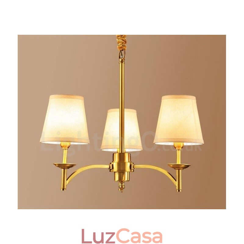 Lustre de cobre integrado de metal rústico com 3 luzes