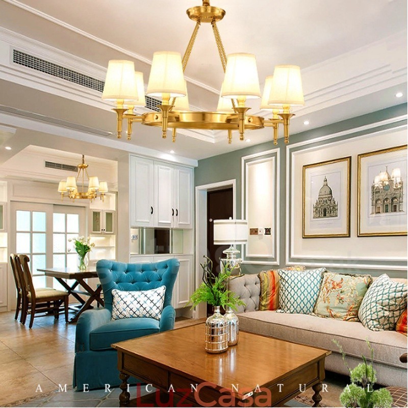 Lustre de metal integrado rústico de 8 luzes