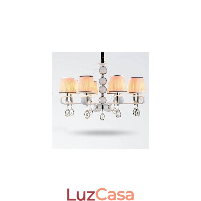 Lustre de tecido 8 luzes lâmpada de alta qualidade anel de prata jade branco