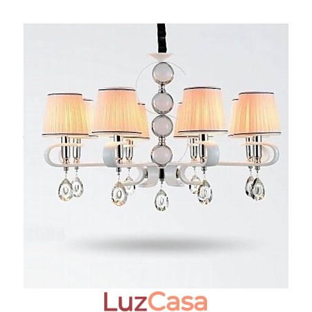 Lustre de tecido 8 luzes lâmpada de alta qualidade anel de prata jade branco Lustre de tecido 8 luzes lâmpada de alta qualidade anel de prata jade branco