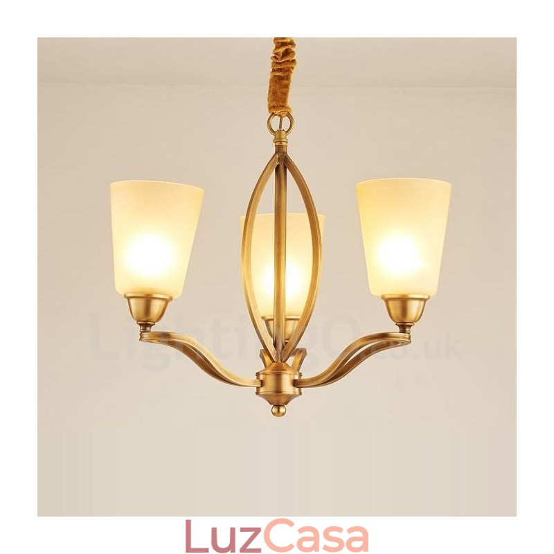 Lustre de cobre integrado de metal rústico com 3 luzes