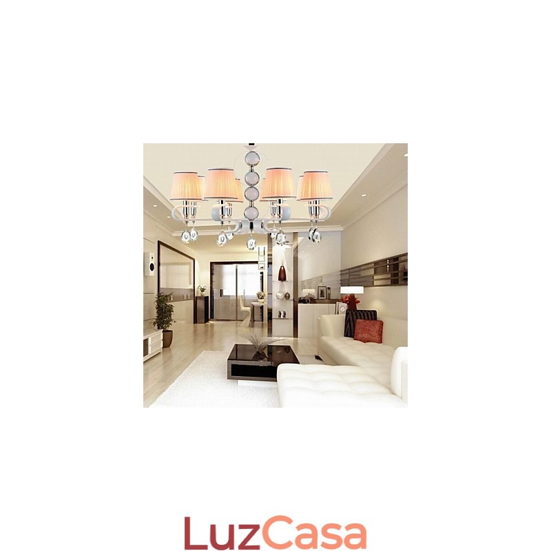 Lustre de tecido 8 luzes lâmpada de alta qualidade anel de prata jade branco