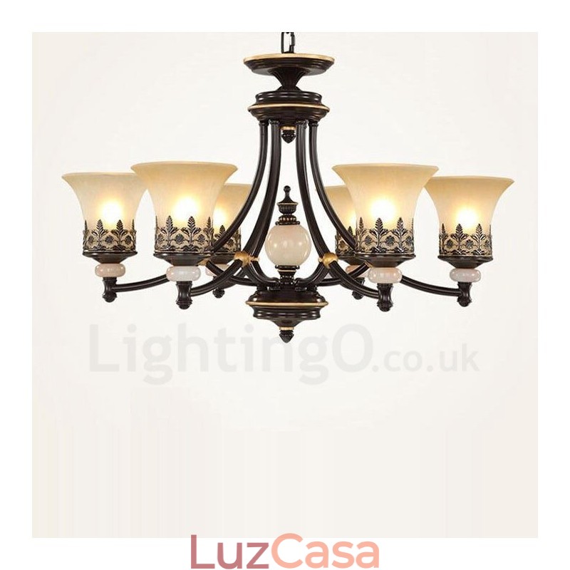 Lustre de metal integrado clássico tradicional de 6 luzes