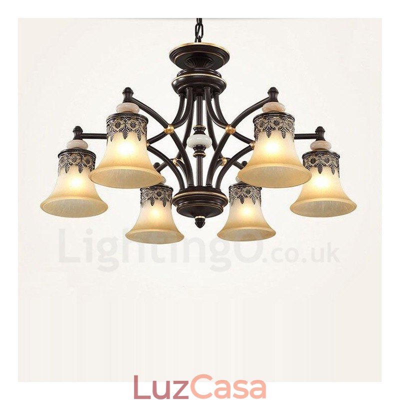 Lustre de metal integrado clássico tradicional de 6 luzes
