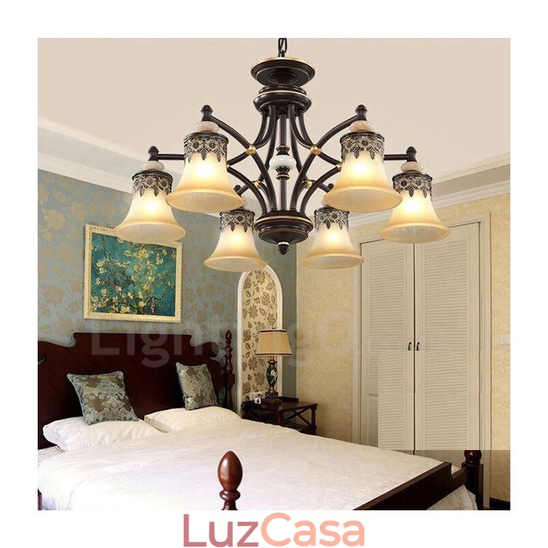 Lustre de metal integrado clássico tradicional de 6 luzes