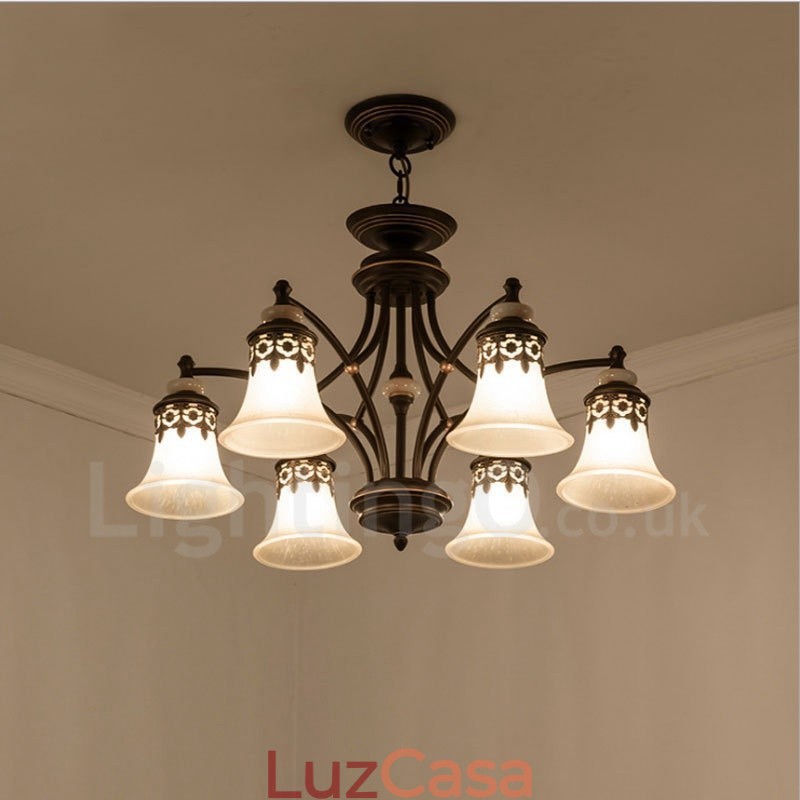 Lustre de metal integrado clássico tradicional de 6 luzes