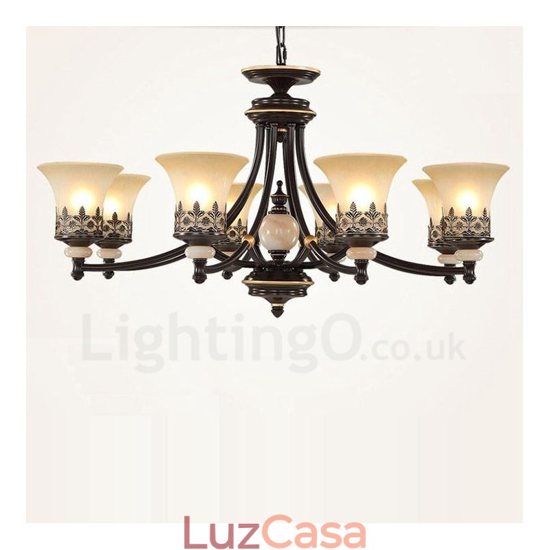 Lustre de metal integrado clássico tradicional de 8 luzes
