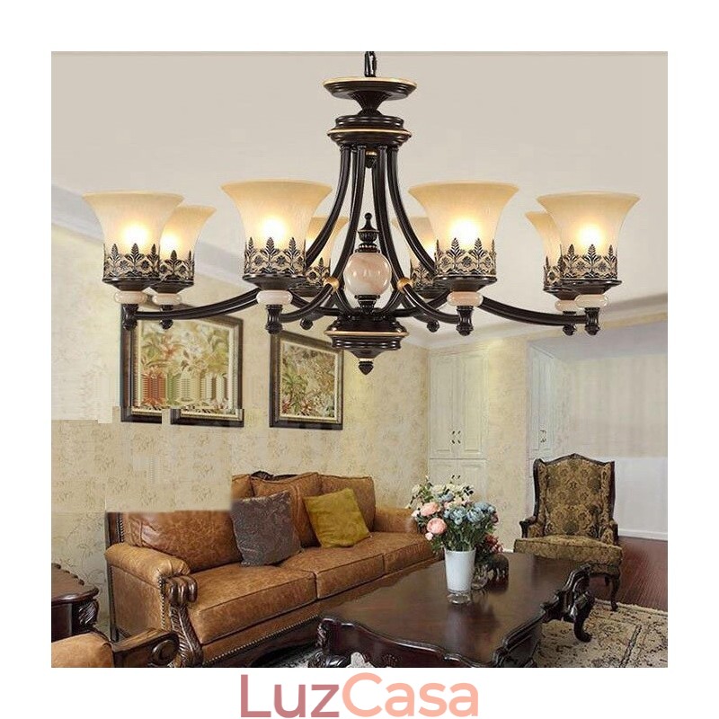 Lustre de metal integrado clássico tradicional de 8 luzes