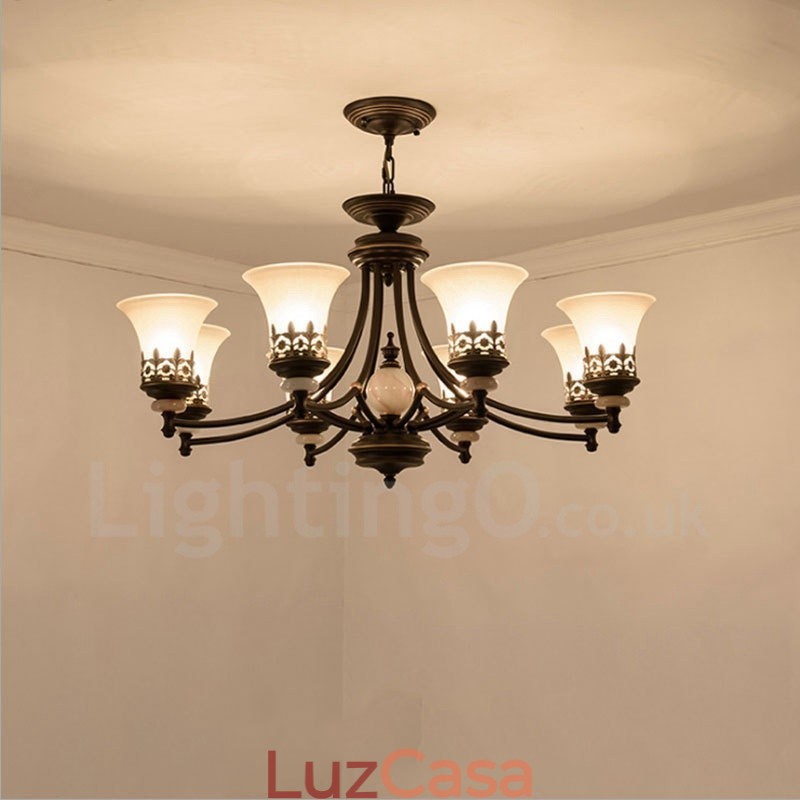 Lustre de metal integrado clássico tradicional de 8 luzes