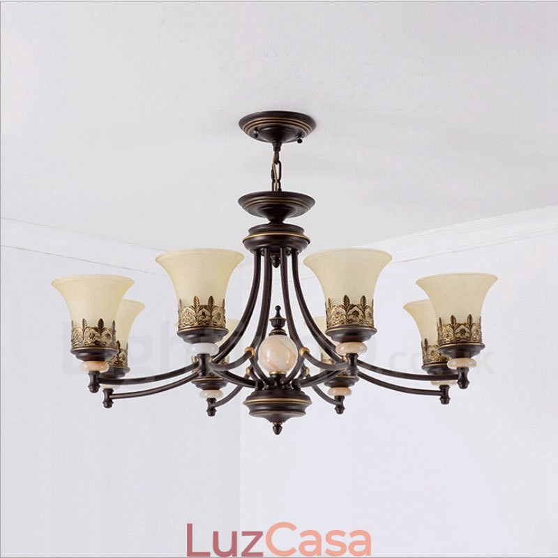 Lustre de metal integrado clássico tradicional de 8 luzes
