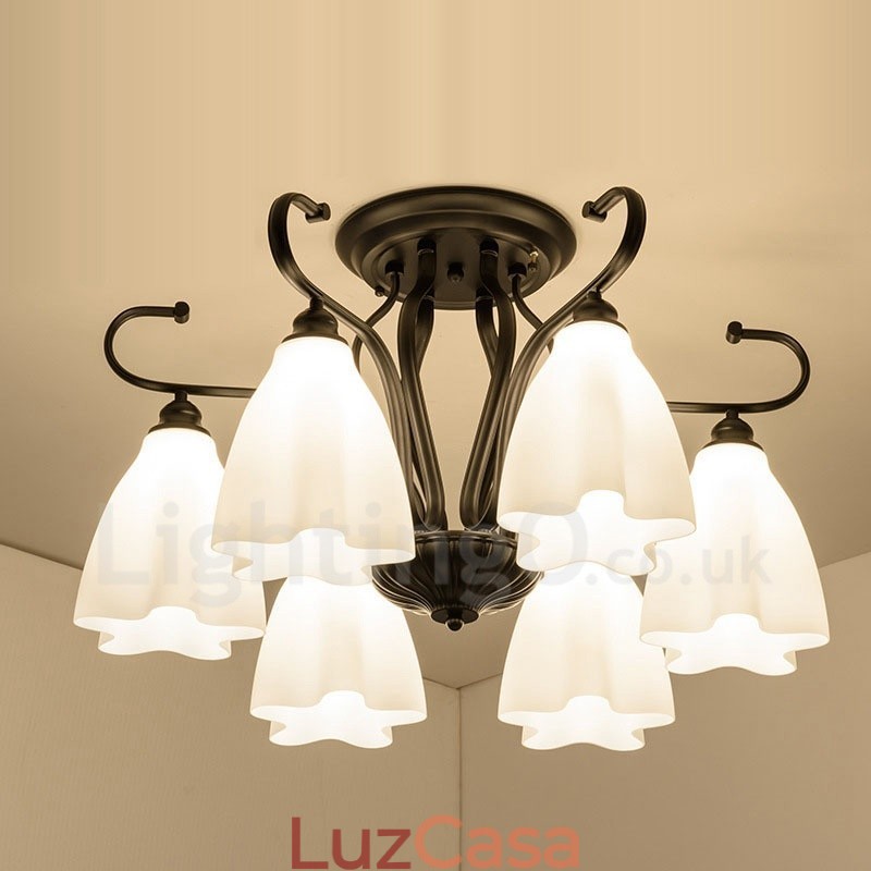 Lustre integrado rústico de 6 luzes