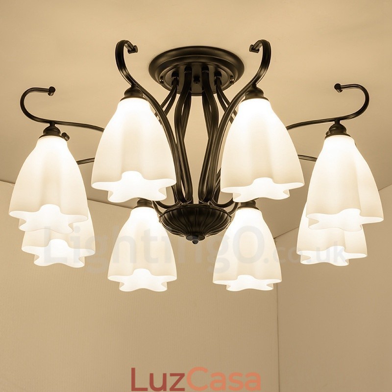Lustre integrado rústico de 8 luzes