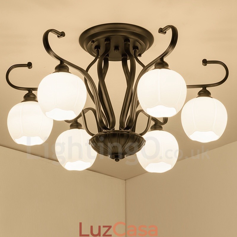 Lustre integrado rústico de 6 luzes