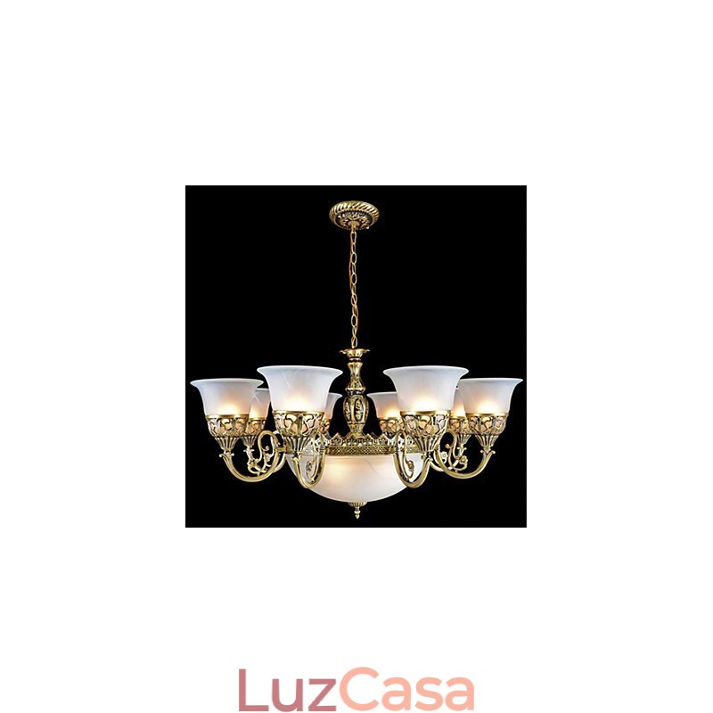 Lustre de bronze Onze luzes Vidro moiré Europeu Retro Clássico