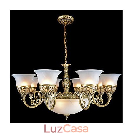 Lustre de bronze Onze luzes Vidro moiré Europeu Retro Clássico Lustre de bronze Onze luzes Vidro moiré Europeu Retro Clássico