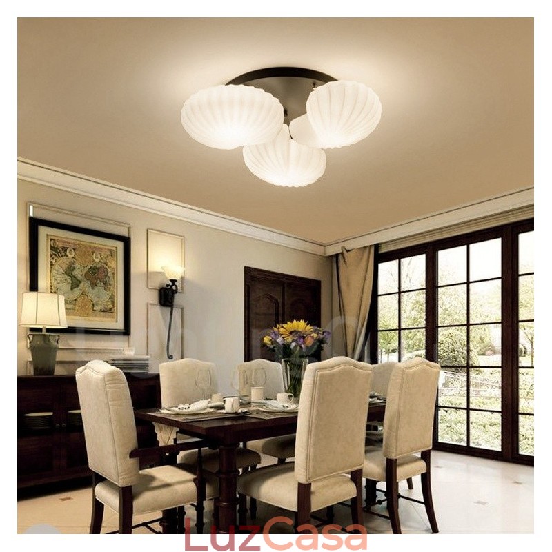 Lustre Integrado Clássico Tradicional de 3 Luzes com Sombra de Vidro