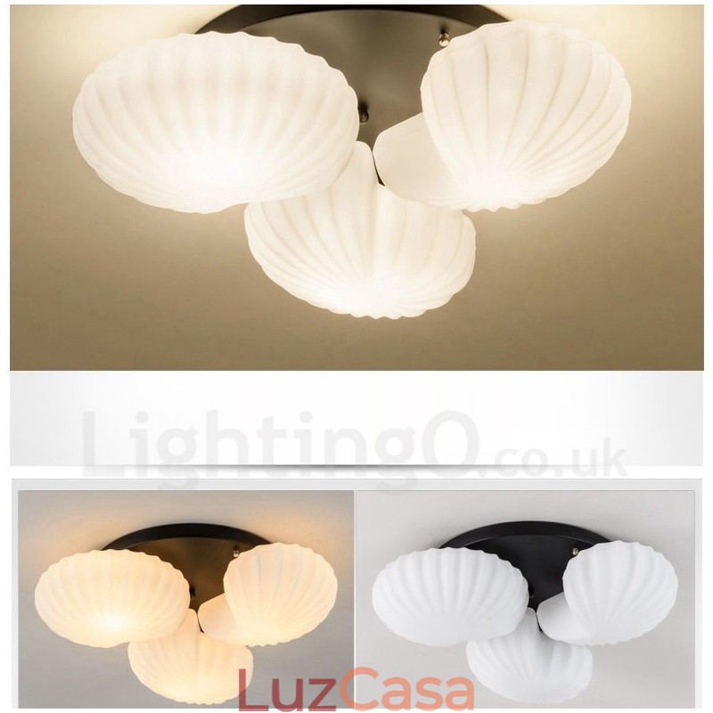 Lustre Integrado Clássico Tradicional de 3 Luzes com Sombra de Vidro