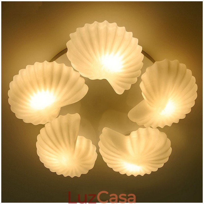 Lustre Conch 5 Light Traditional Classic Integrado com cúpula de vidro