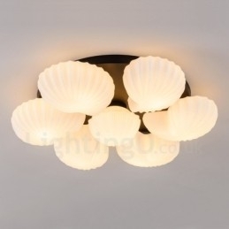 Lustre Integrado Clássico Tradicional de 7 Luzes com Sombra de Vidro