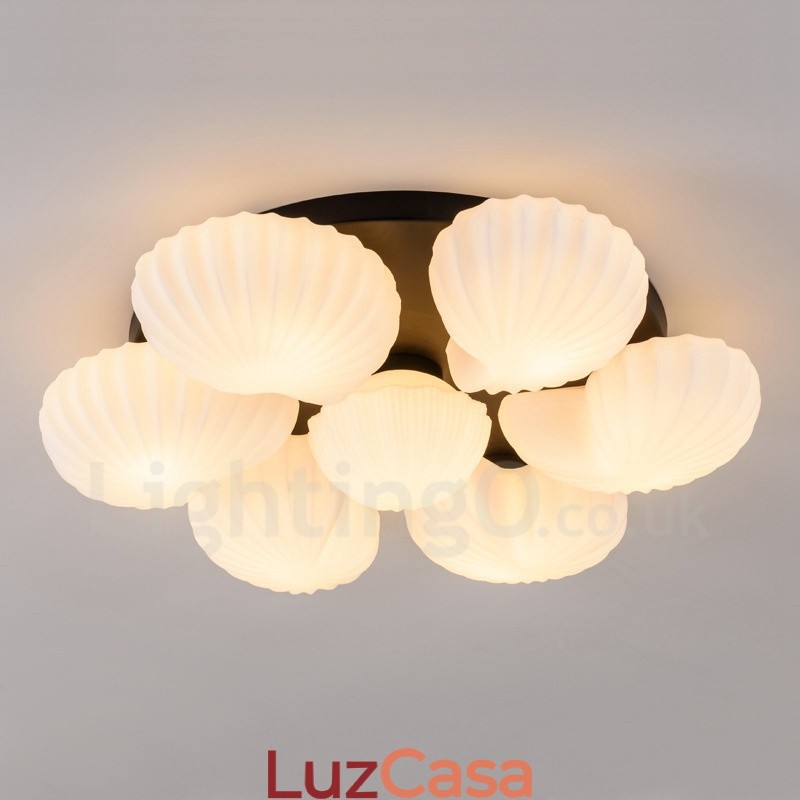 Lustre Integrado Clássico Tradicional de 7 Luzes com Sombra de Vidro