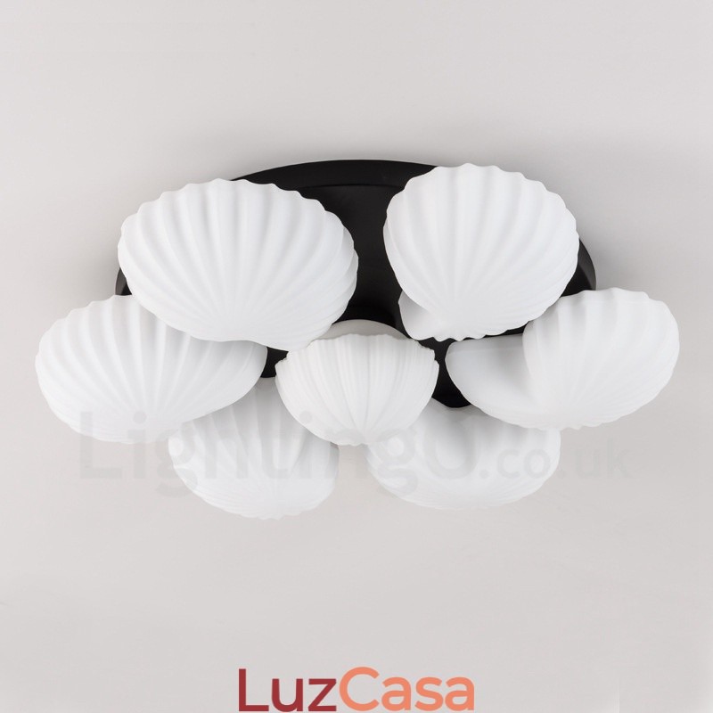 Lustre Integrado Clássico Tradicional de 7 Luzes com Sombra de Vidro