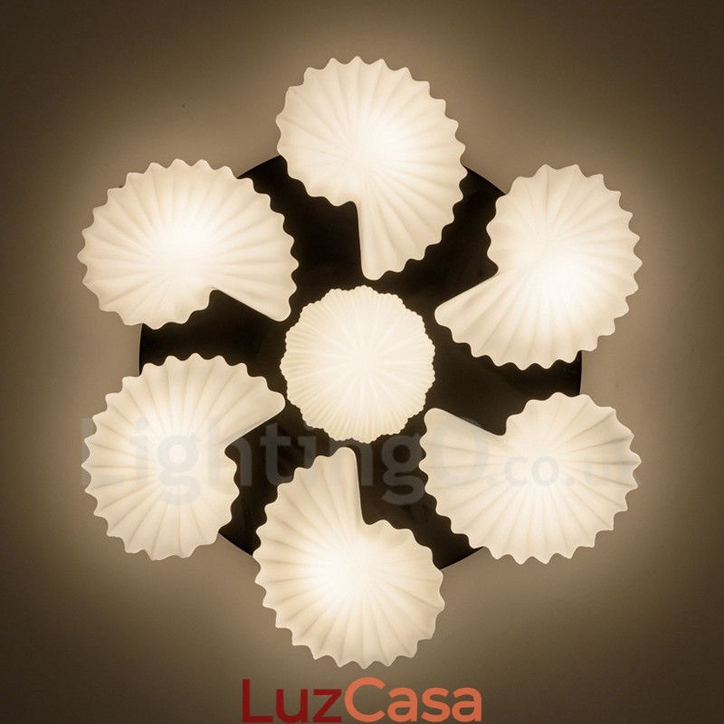 Lustre Integrado Clássico Tradicional de 7 Luzes com Sombra de Vidro
