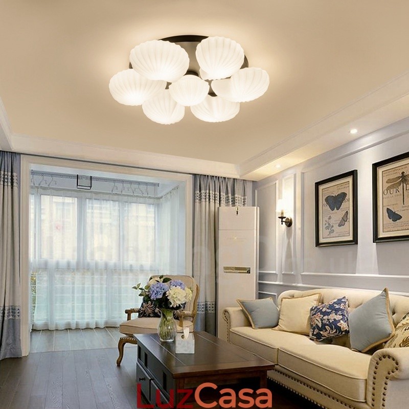 Lustre Integrado Clássico Tradicional de 7 Luzes com Sombra de Vidro
