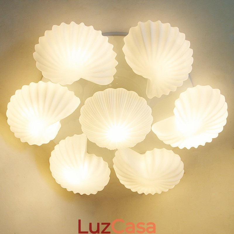 Lustre Integrado Clássico Tradicional de 7 Luzes com Sombra de Vidro