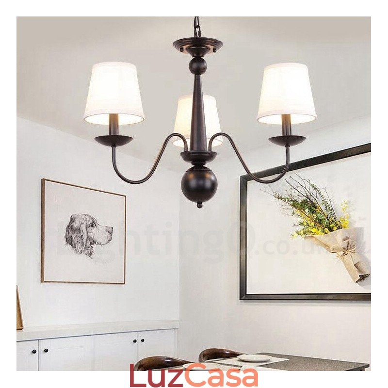 Lustre de metal integrado com 3 luzes Rustic Lodge e cúpula de tecido