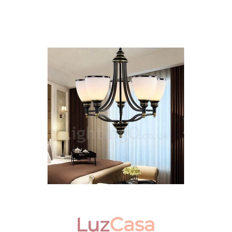 Lustre de metal integrado rústico de 5 luzes
