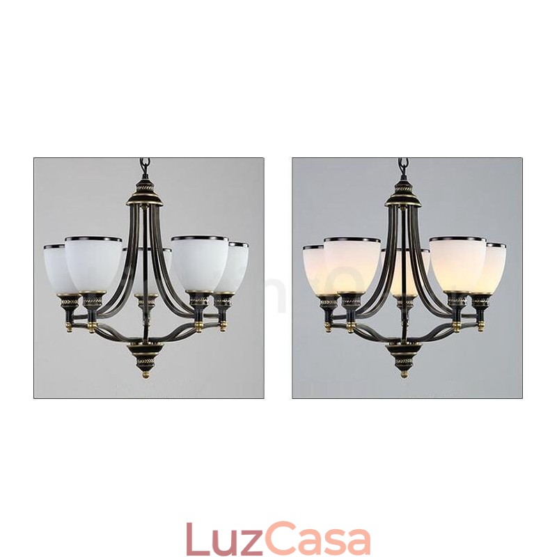 Lustre de metal integrado rústico de 5 luzes