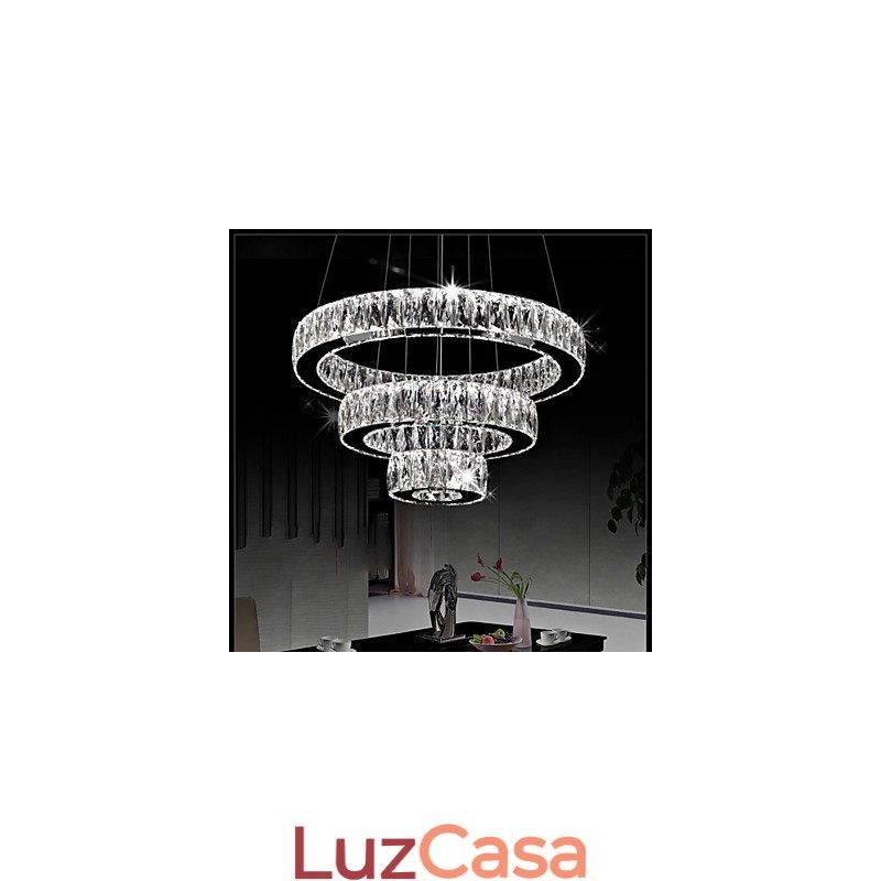 Luminária pendente de cristal moderna iluminação três anéis D204060 K9 grandes luminárias de teto de cristal