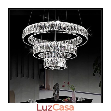 Luminária pendente de cristal moderna iluminação três anéis D204060 K9 grandes luminárias de teto de cristal Luminária pendente de cristal moderna iluminação três anéis D204060 K9 grandes luminárias de teto de cristal