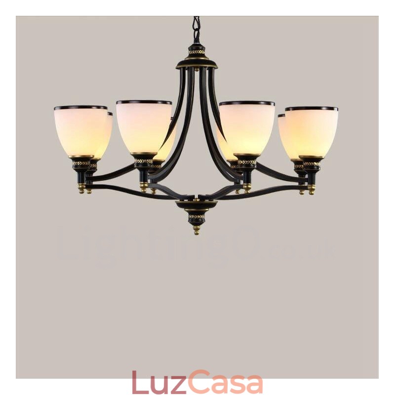 Lustre de metal integrado rústico de 8 luzes