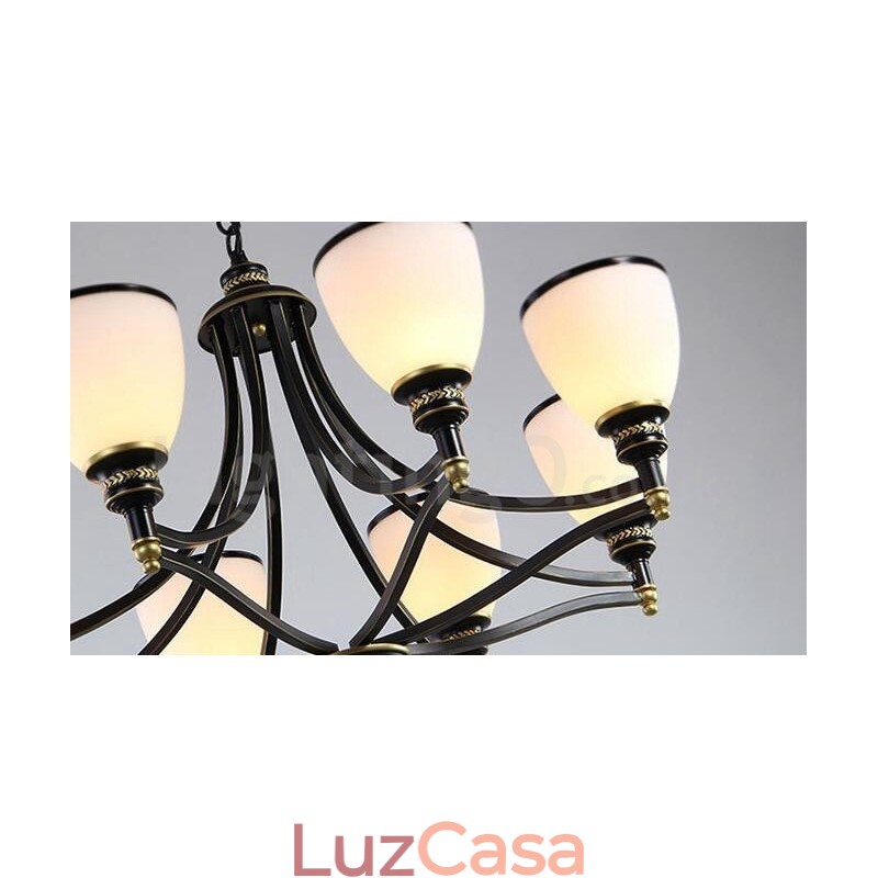 Lustre de metal integrado rústico de 8 luzes