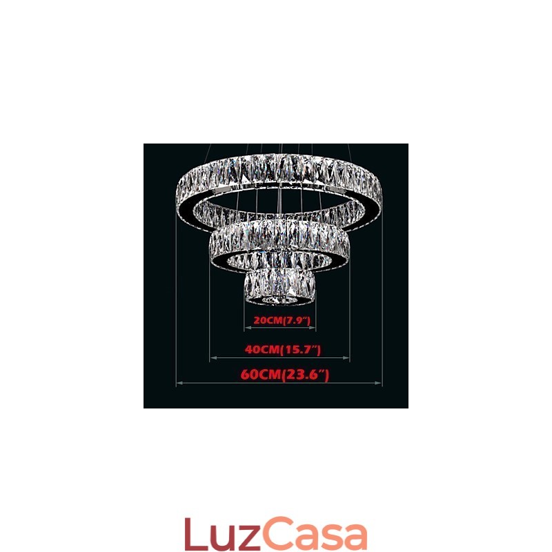 Luminária pendente de cristal moderna iluminação três anéis D204060 K9 grandes luminárias de teto de cristal
