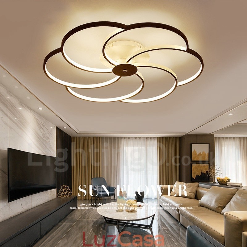 Lustre de metal integrado moderno e contemporâneo de 6 luzes