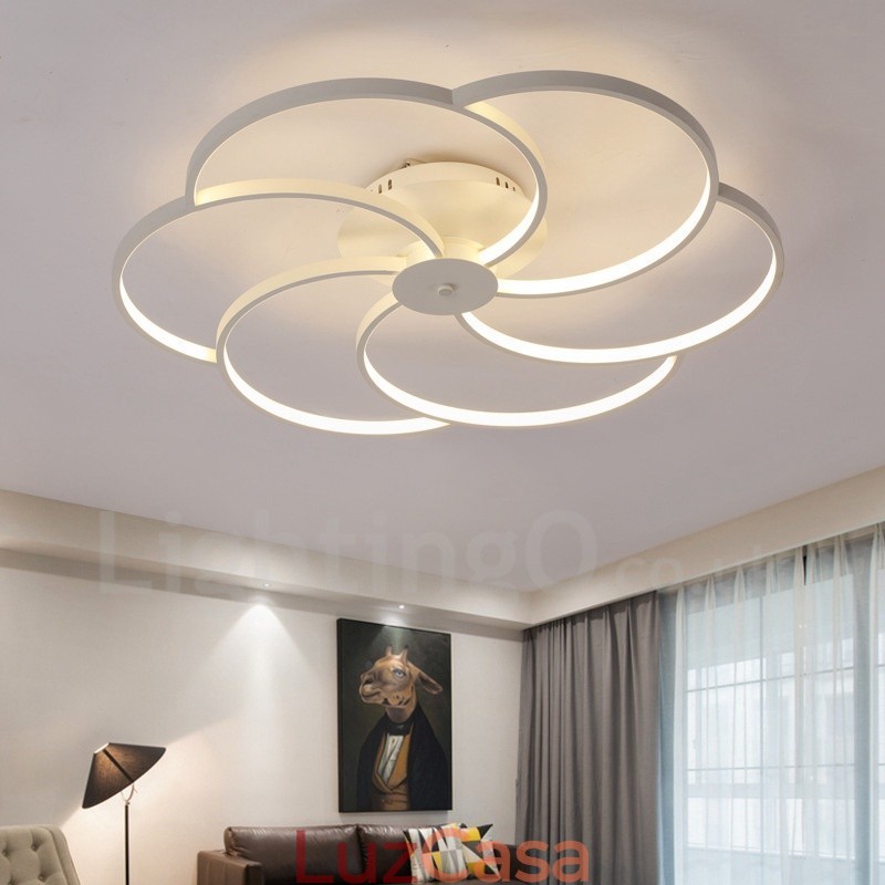 Lustre de metal integrado moderno e contemporâneo de 6 luzes