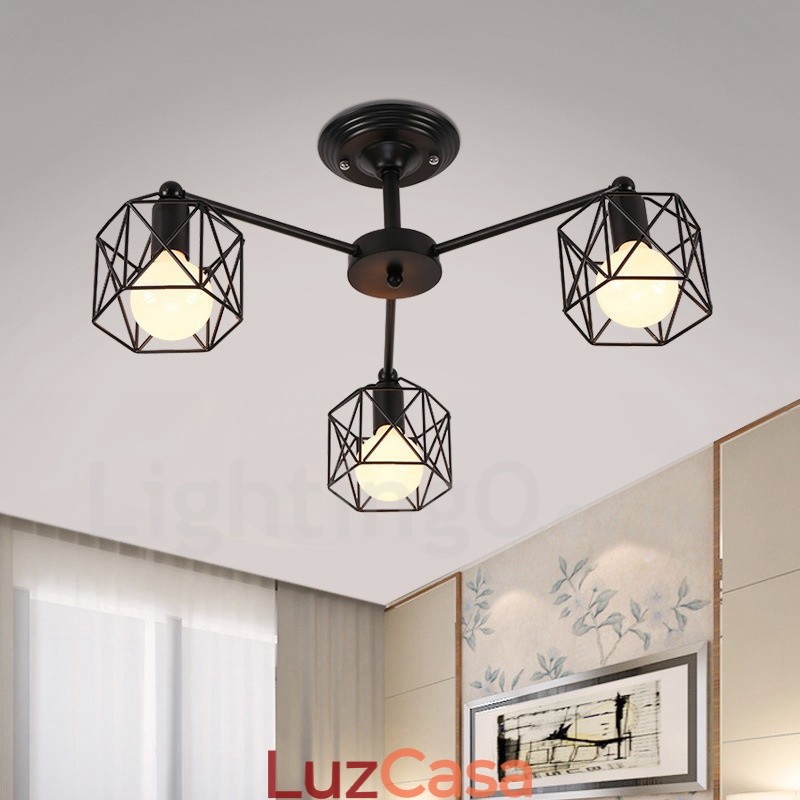 Lustre integrado rústico de 3 luzes