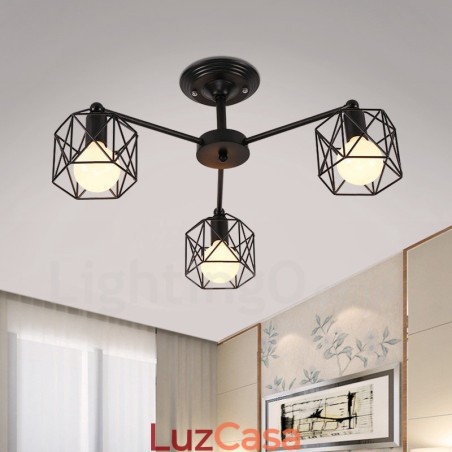 Lustre integrado rústico de 3 luzes Lustre integrado rústico de 3 luzes