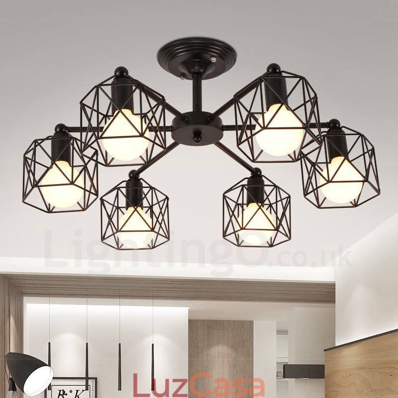 Lustre integrado rústico de 6 luzes