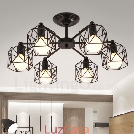 Lustre integrado rústico de 6 luzes