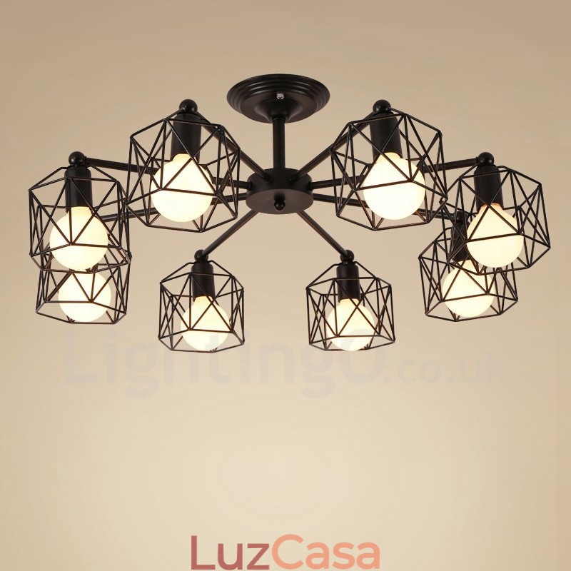 Lustre integrado rústico de 8 luzes