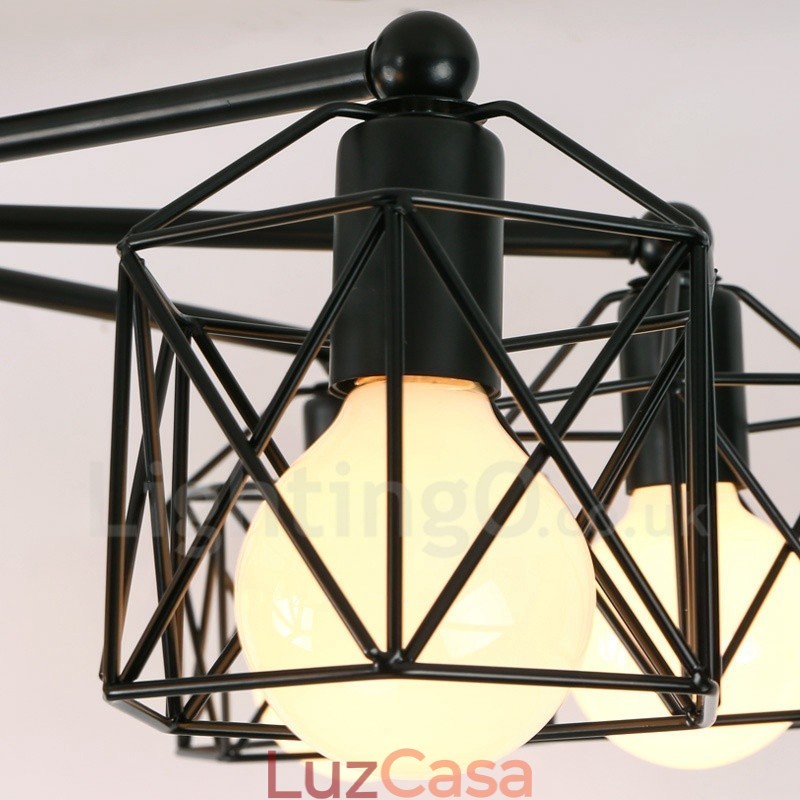 Lustre integrado rústico de 8 luzes