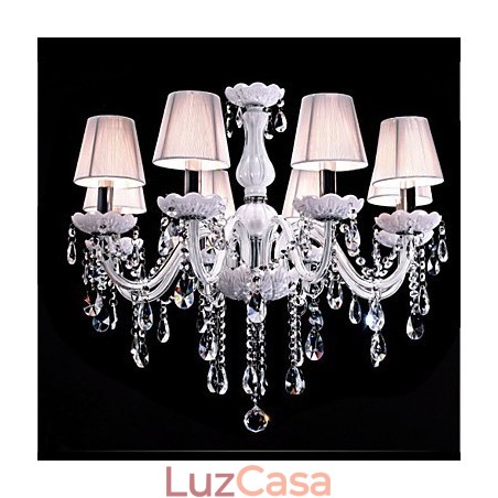 Lustre de cristal de luxo com 6 luzes, cor branca, lustre de cristal K9 Lustre de cristal de luxo com 6 luzes, cor branca, lustre de cristal K9