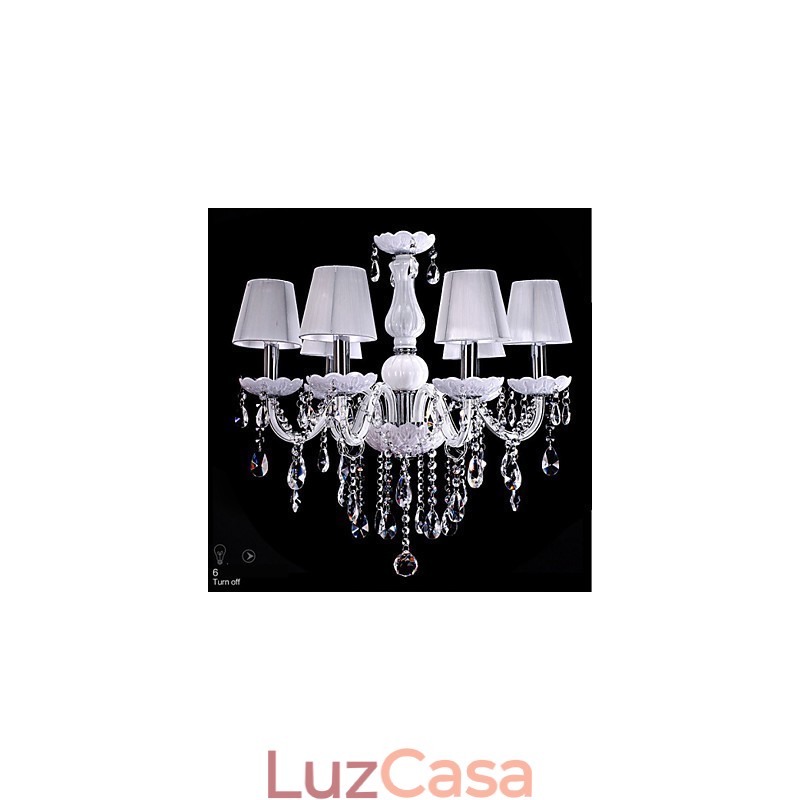 Lustre de cristal de luxo com 6 luzes, cor branca, lustre de cristal K9